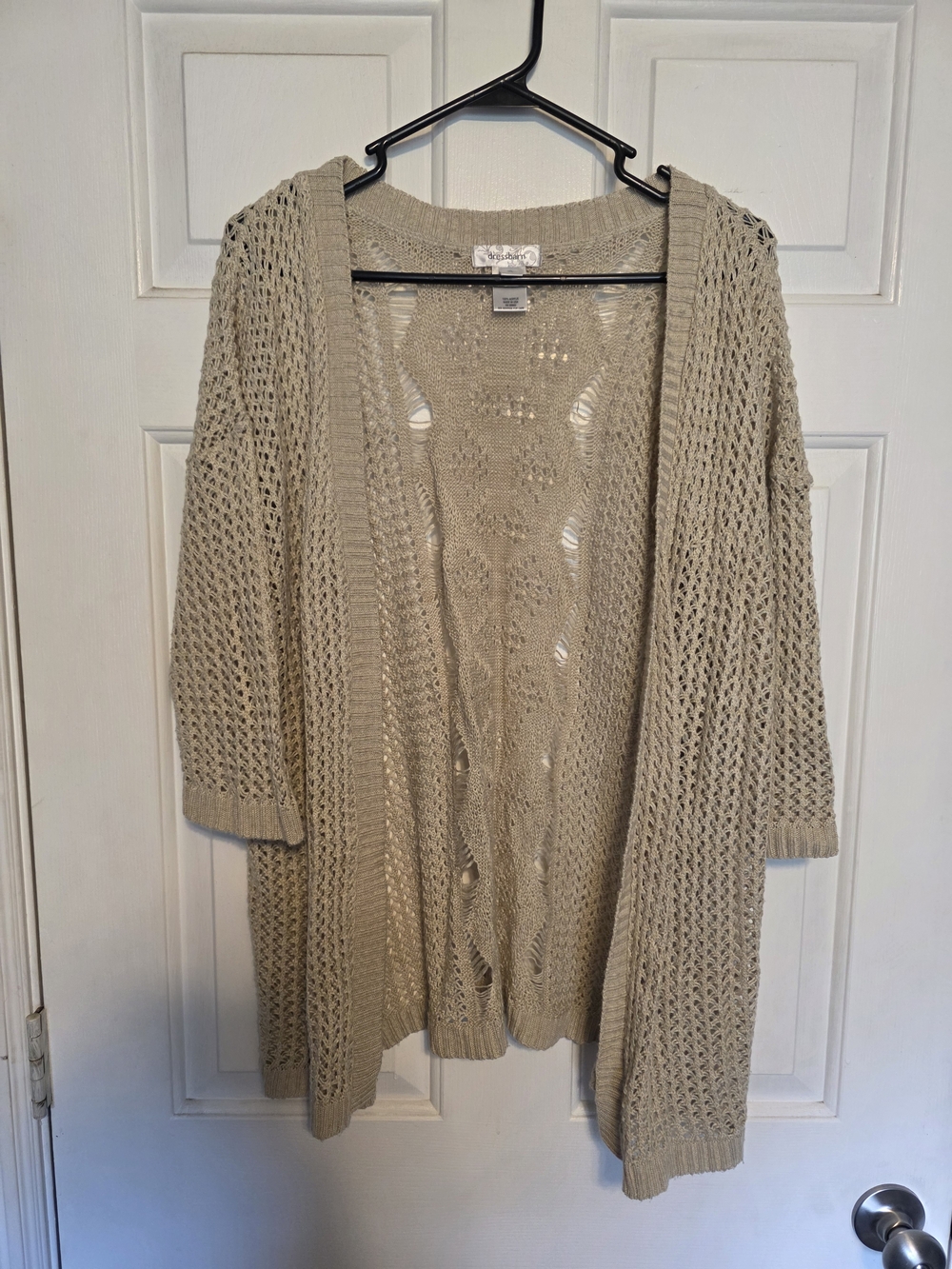 Dress Barn Open-Knit Taupe Cardigan